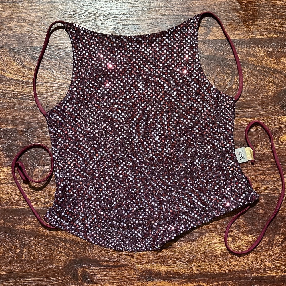 Poetry Sparkling Maroon Sequin Tank Top